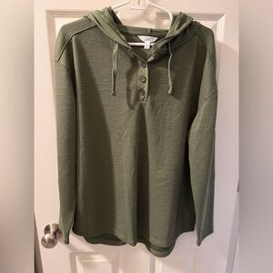 Time and Tru Olive Button-Up Top